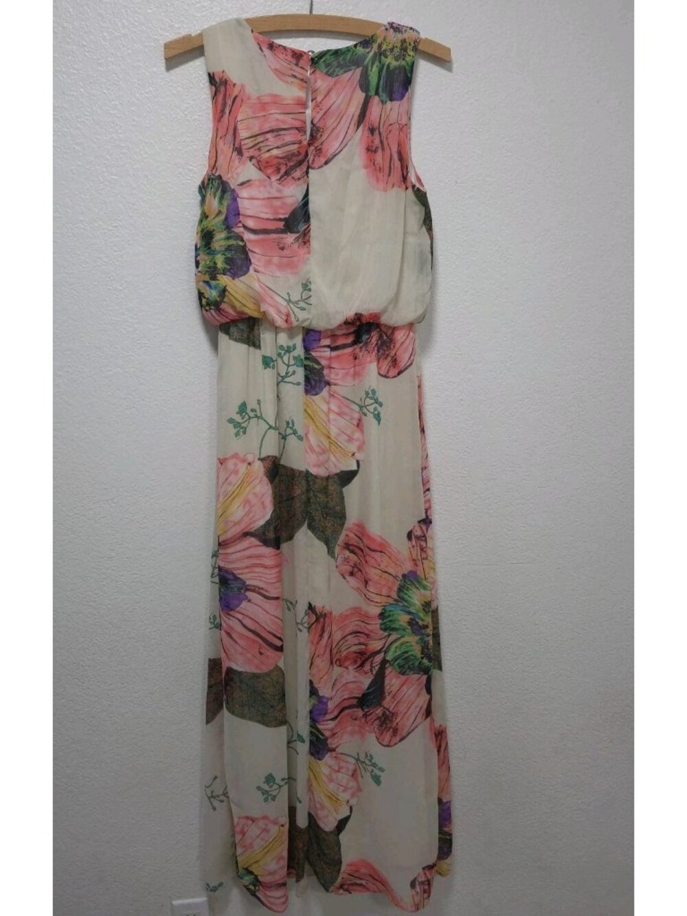 R&M Richards Women Beige Colorful Floral Maxi Elastic Waistband Dress Size 6 - Picture 2 of 15